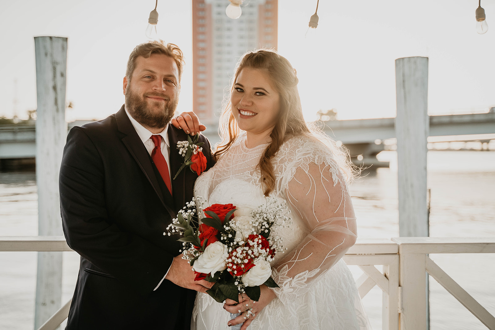Bride and Groom Waterfront Wedding Portraits at the Heitman House