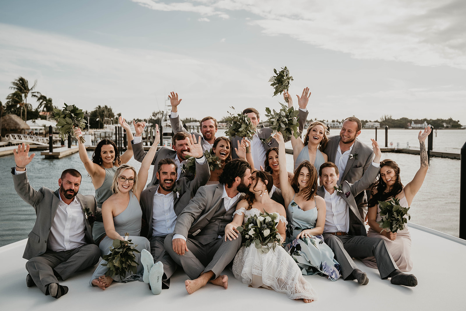 Waterfront Boat Bridal Party Wedding Portraits