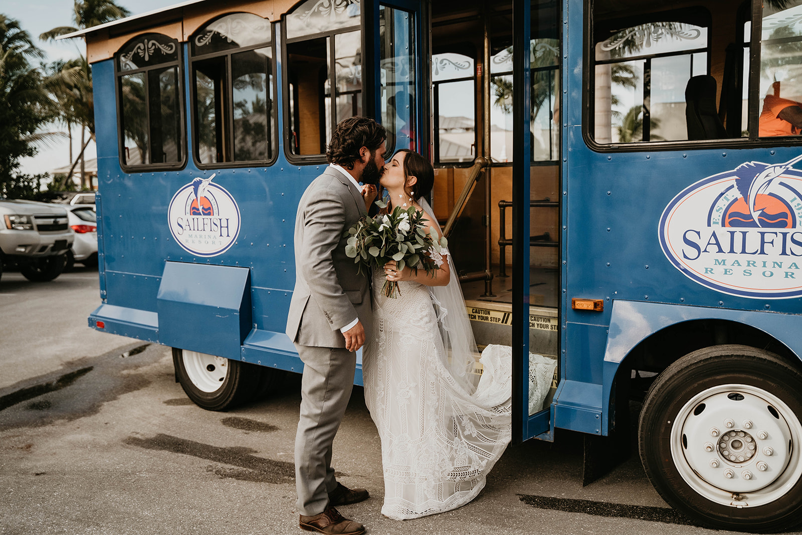 Waterfront Sailfish Marina Trolley Wedding Portraits