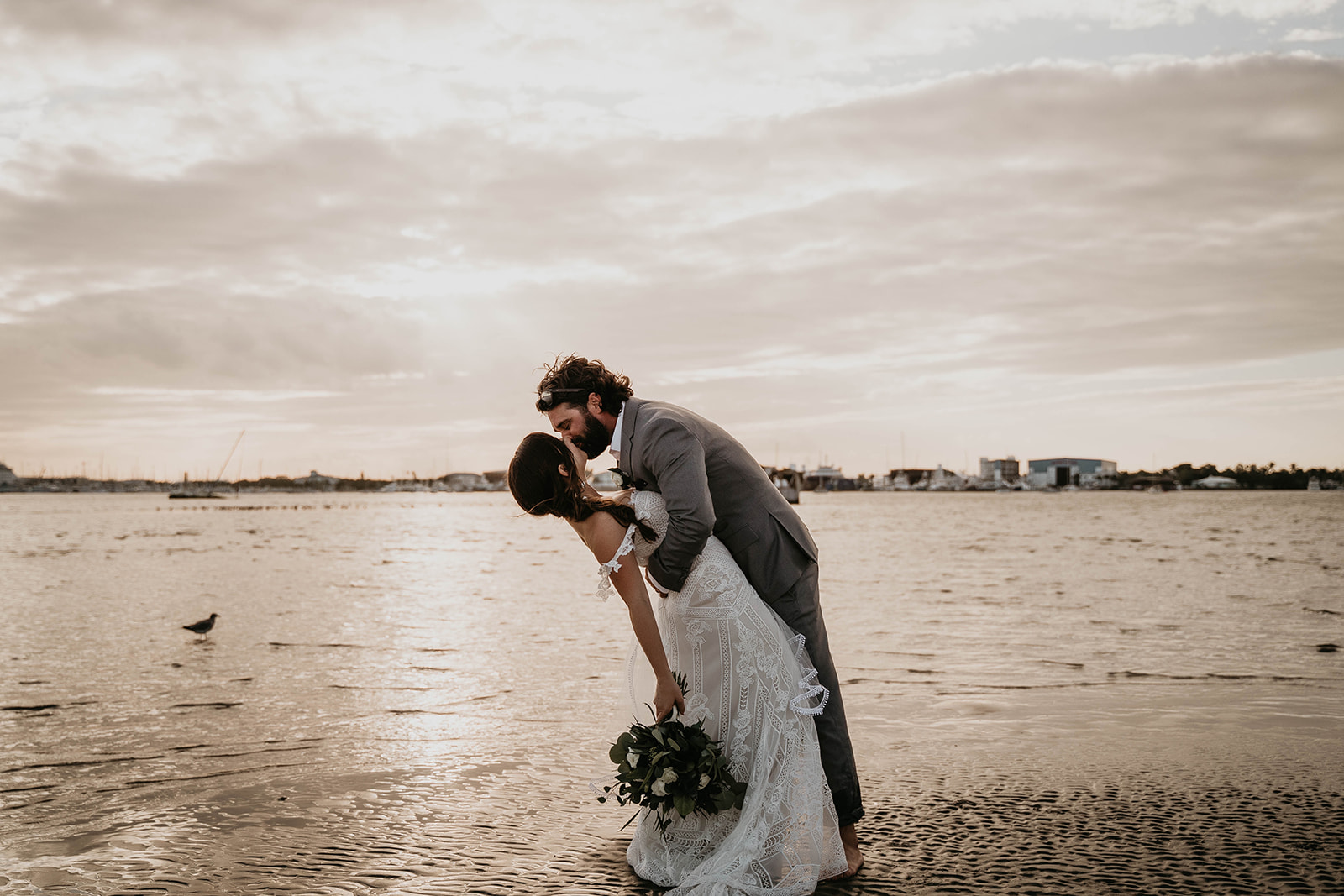 Waterfront Dock Bride and Groom Wedding Portraits