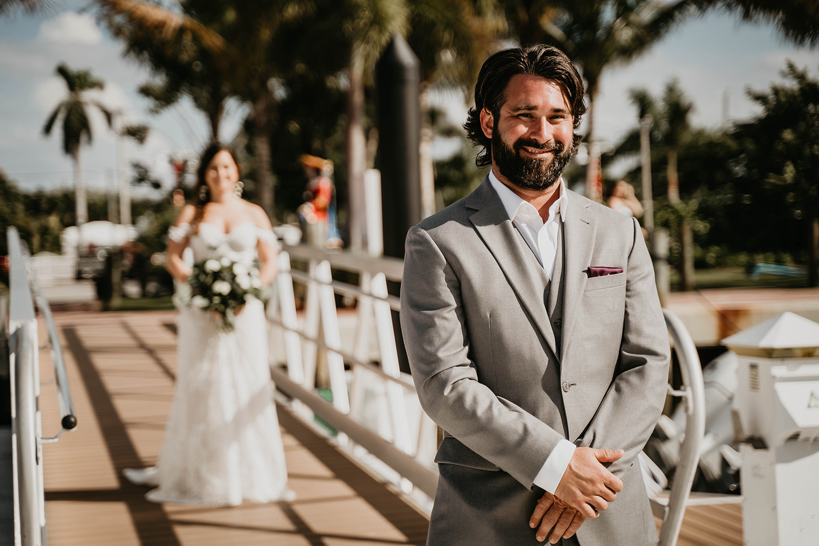 Waterfront First Look Wedding Portraits