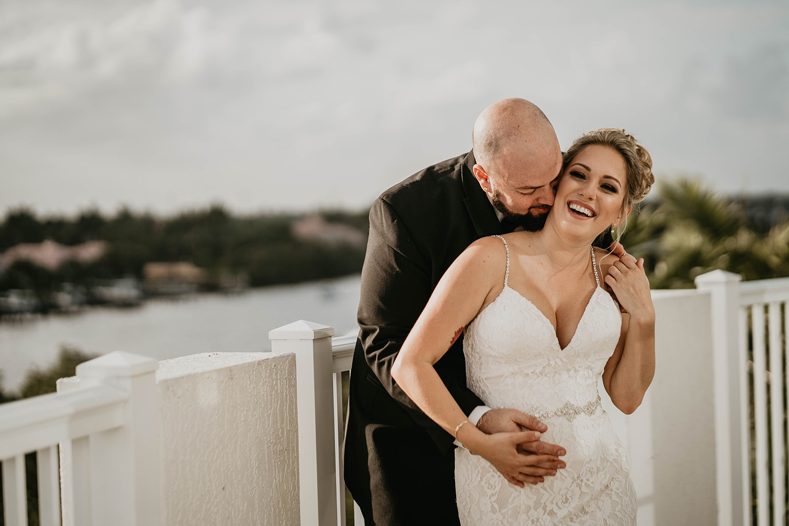 Waterfront Bride and Groom Wedding Portrait Photography