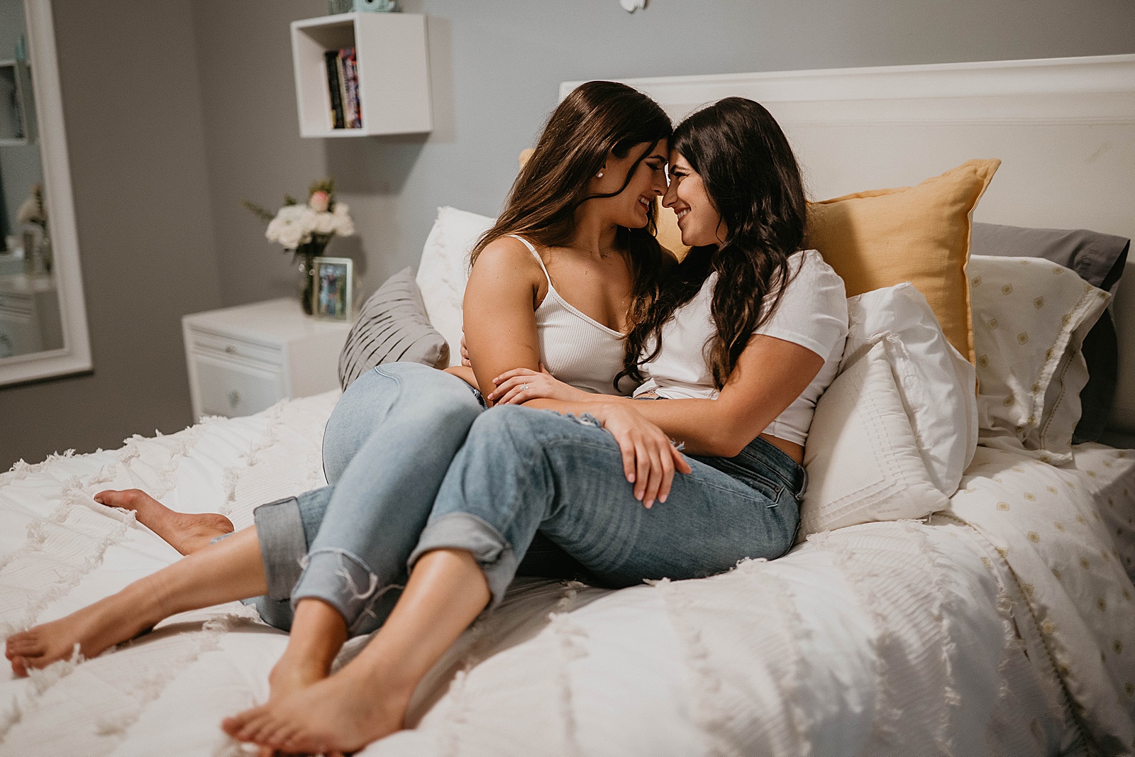 Cozy LGBTQ Engagement in home session Captured by West Palm Beach Engagement Photographer, Krystal Capone Photography.