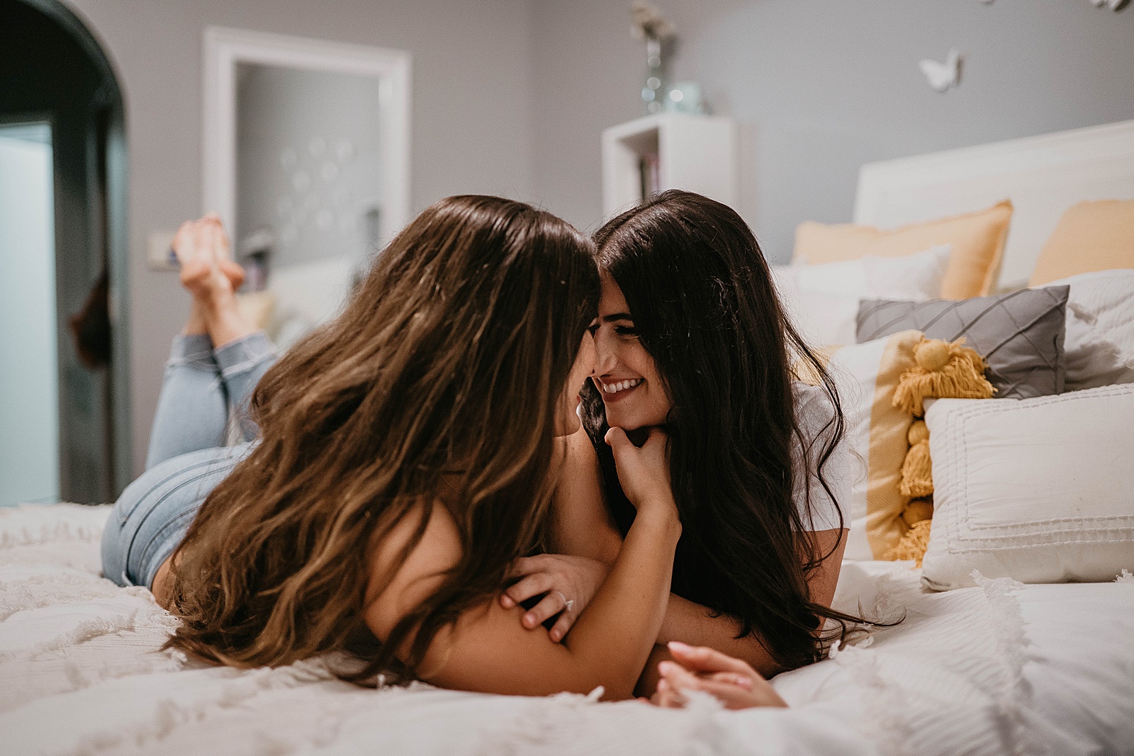 Cozy LGBTQ Engagement in home session Captured by West Palm Beach Engagement Photographer, Krystal Capone Photography.