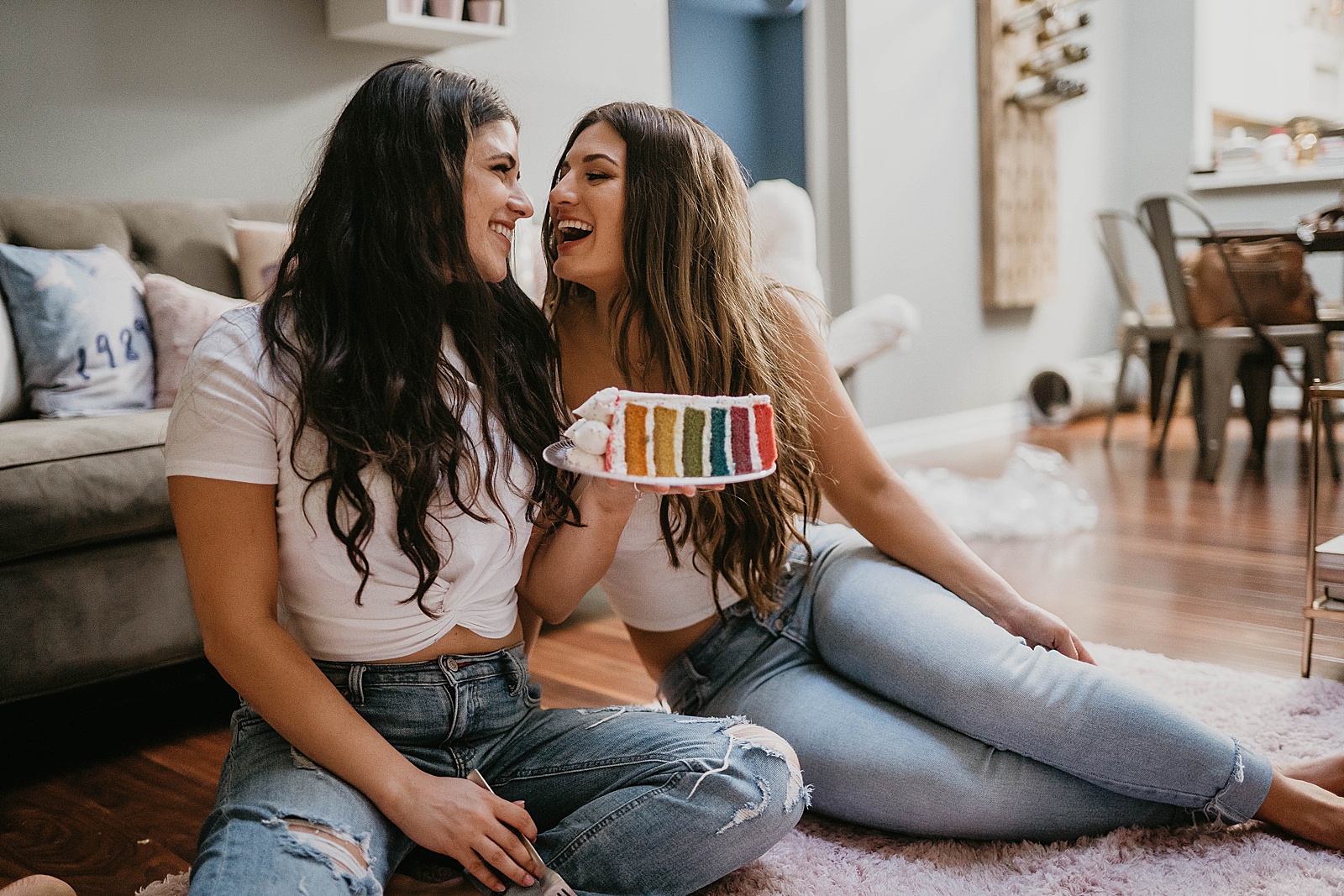 Cozy LGBTQ Engagement in home session Captured by West Palm Beach Engagement Photographer, Krystal Capone Photography.