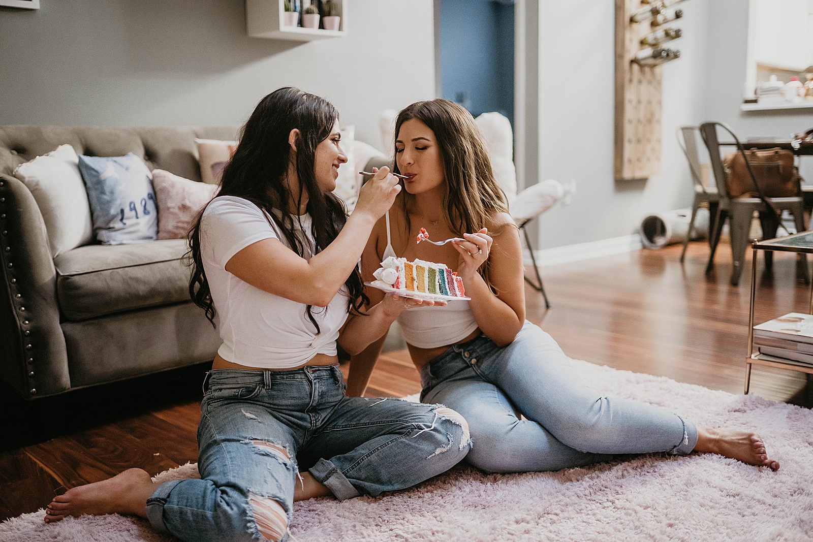 Cozy LGBTQ Engagement in home session Captured by West Palm Beach Engagement Photographer, Krystal Capone Photography.