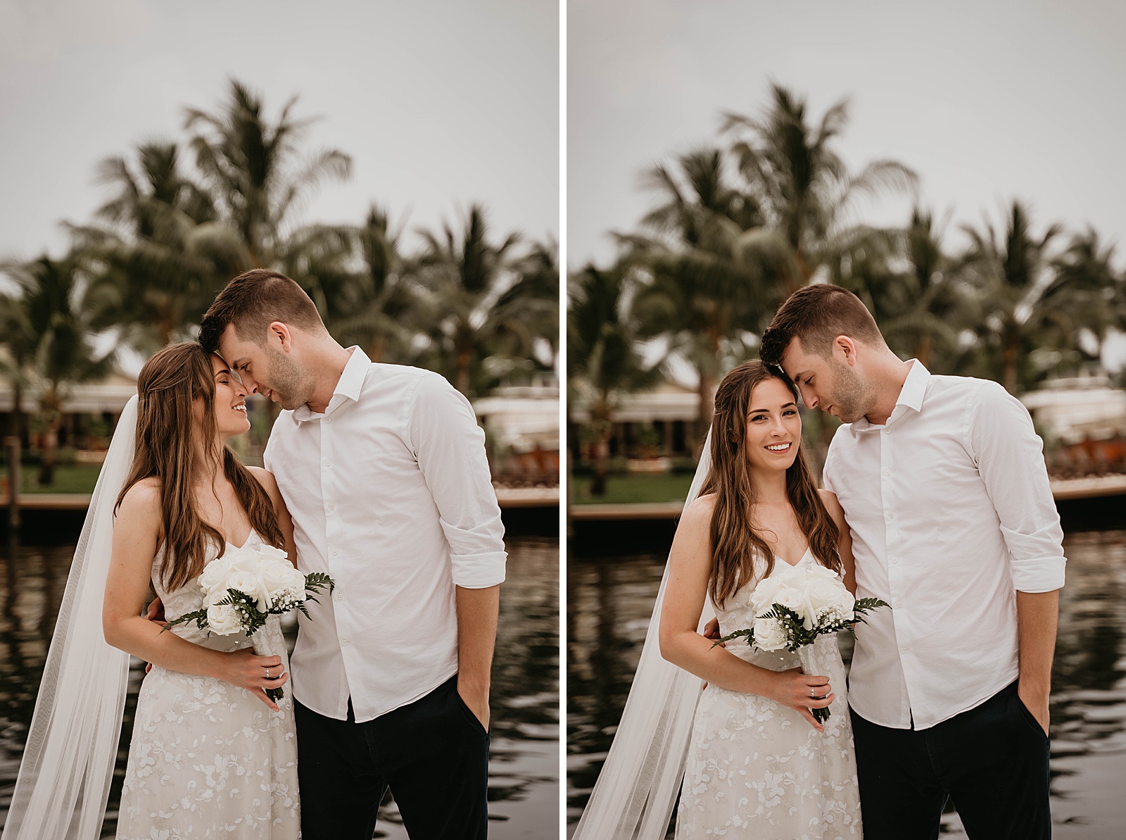 Intimate Fort Lauderdale Elopement Bride and Groom Waterfront Portrait captured by South Florida Elopement Photographer, Krystal Capone Photography