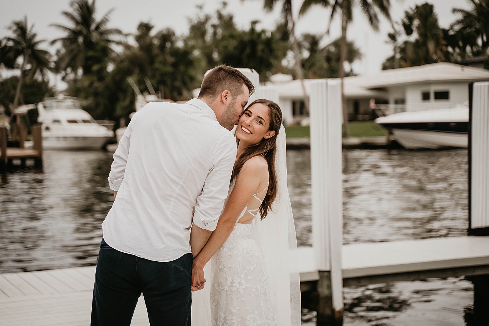 Intimate Fort Lauderdale Elopement Bride and Groom Waterfront Portrait captured by South Florida Elopement Photographer, Krystal Capone Photography