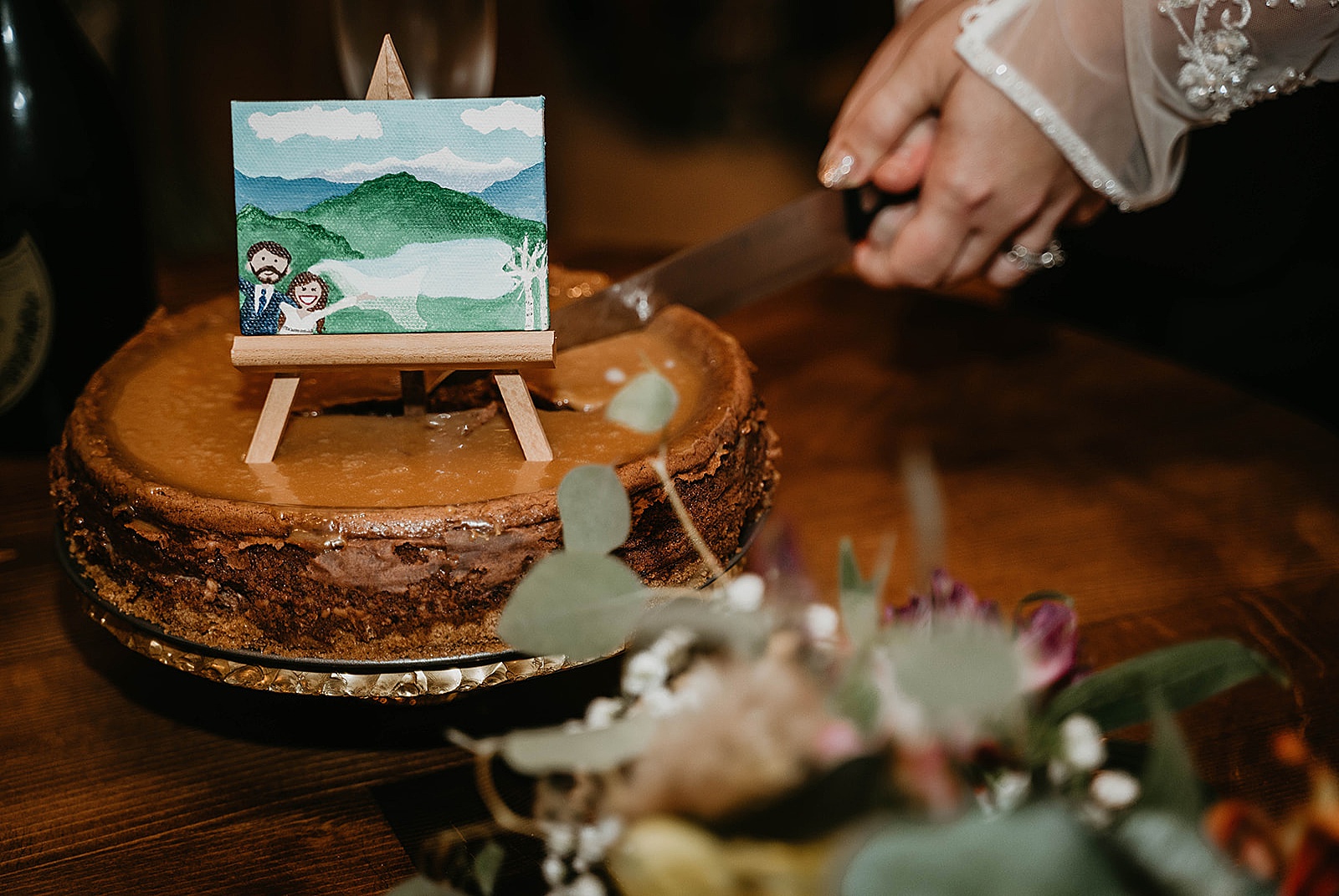 Rustic Colorado Elopement Reception Cake Cutting by Krystal Capone Photography