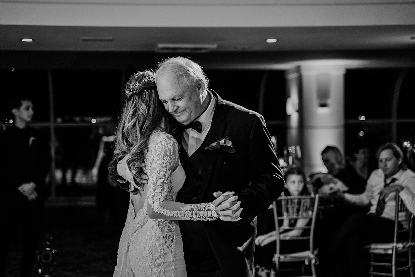 Father and daughter dance Black and White Waterstone Resort and Marina Wedding captured by South Florida Wedding Photographer Krystal Capone Photography