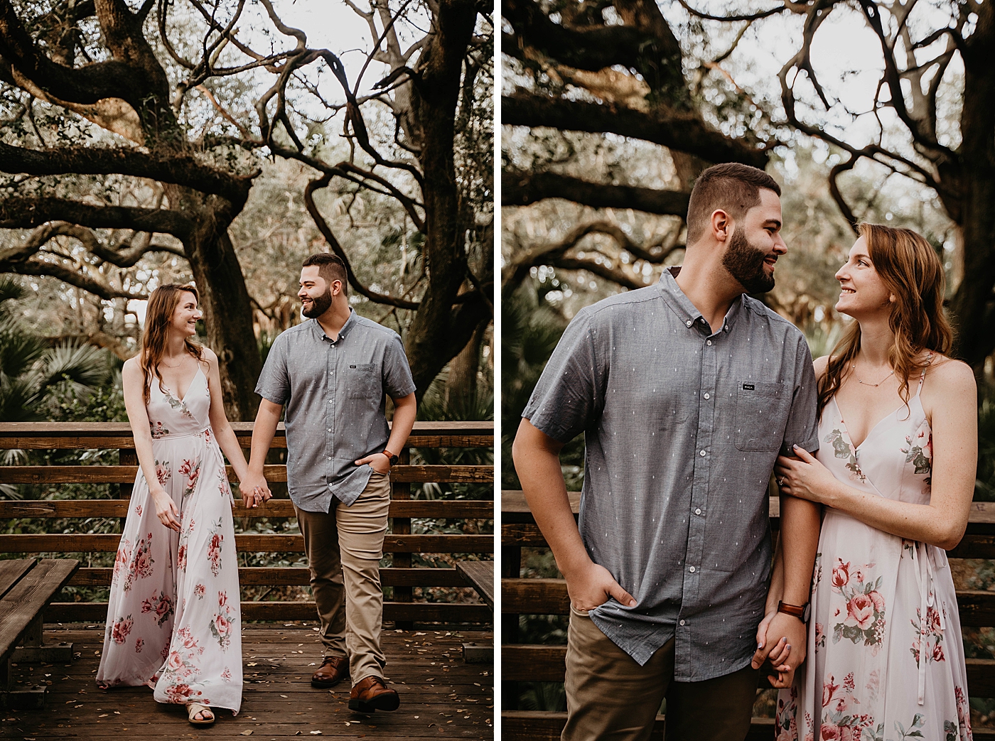Couple holding hands and looking at each other Delray Oaks Engagement Photography captured by South Florida Engagement Photographer Krystal Capone Photography