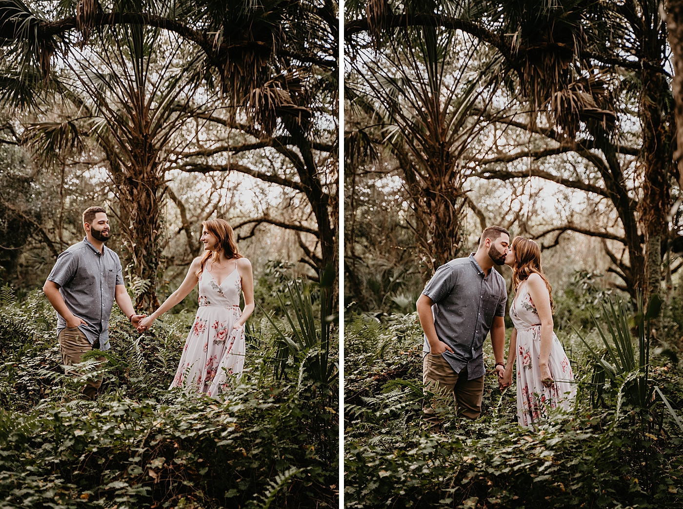 Woman leading man through park Delray Oaks Engagement Photography captured by South Florida Engagement Photographer Krystal Capone Photography