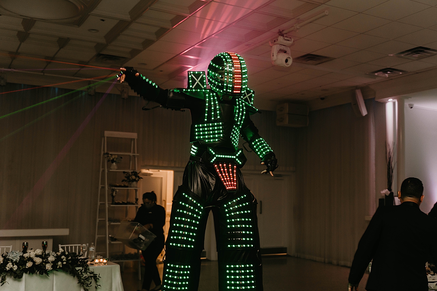 Reception light animatronic dancer Lavan Venue Wedding Photography captured by South Florida Wedding Photographer Krystal Capone Photography