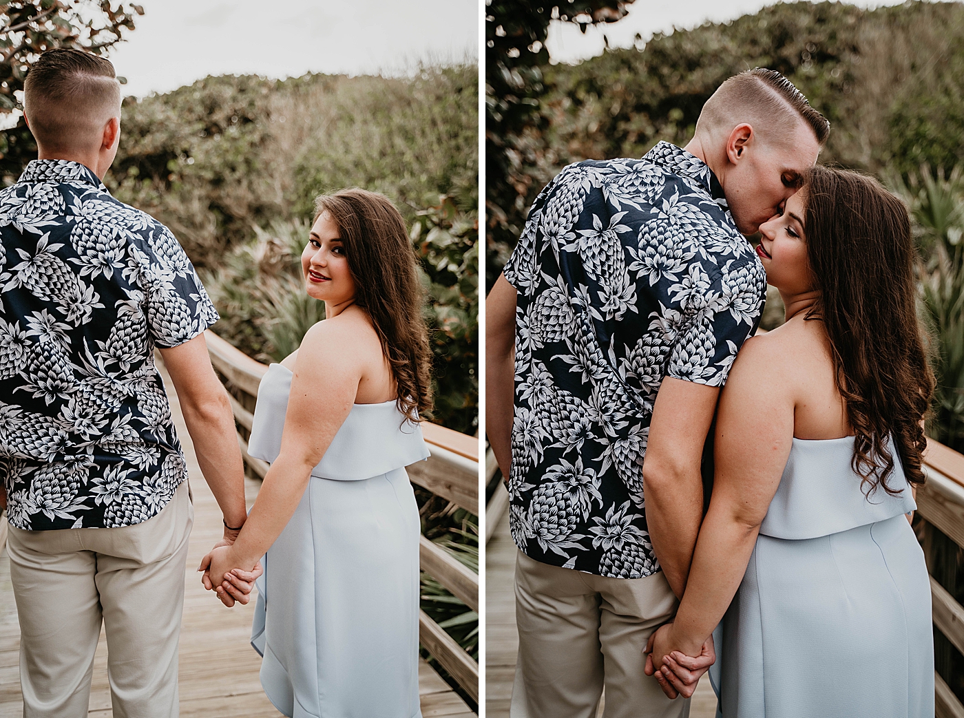 Couple holding hands on boardwalk South Florida Beach Photography captured by Krystal Capone Photography