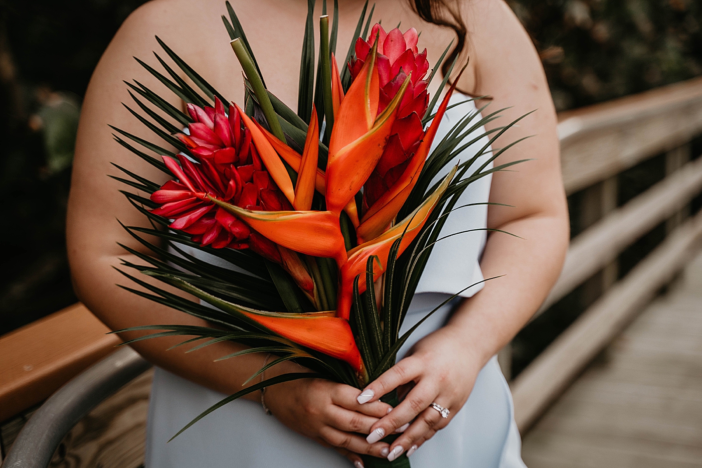 Stunning Tropical Fiery red Bouquet South Florida Beach Photography captured by Krystal Capone Photography 