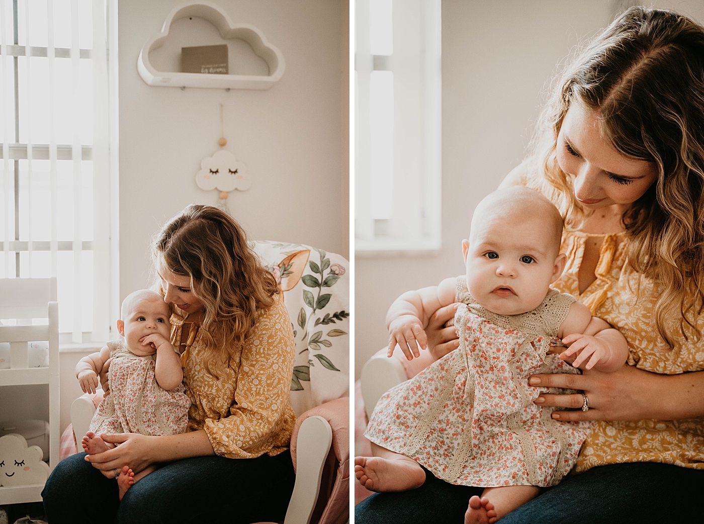 Baby on Mom's lap in Baby room At Home South Florida Family Photography captured by South Florida Family Photographer Krystal Capone Photography 