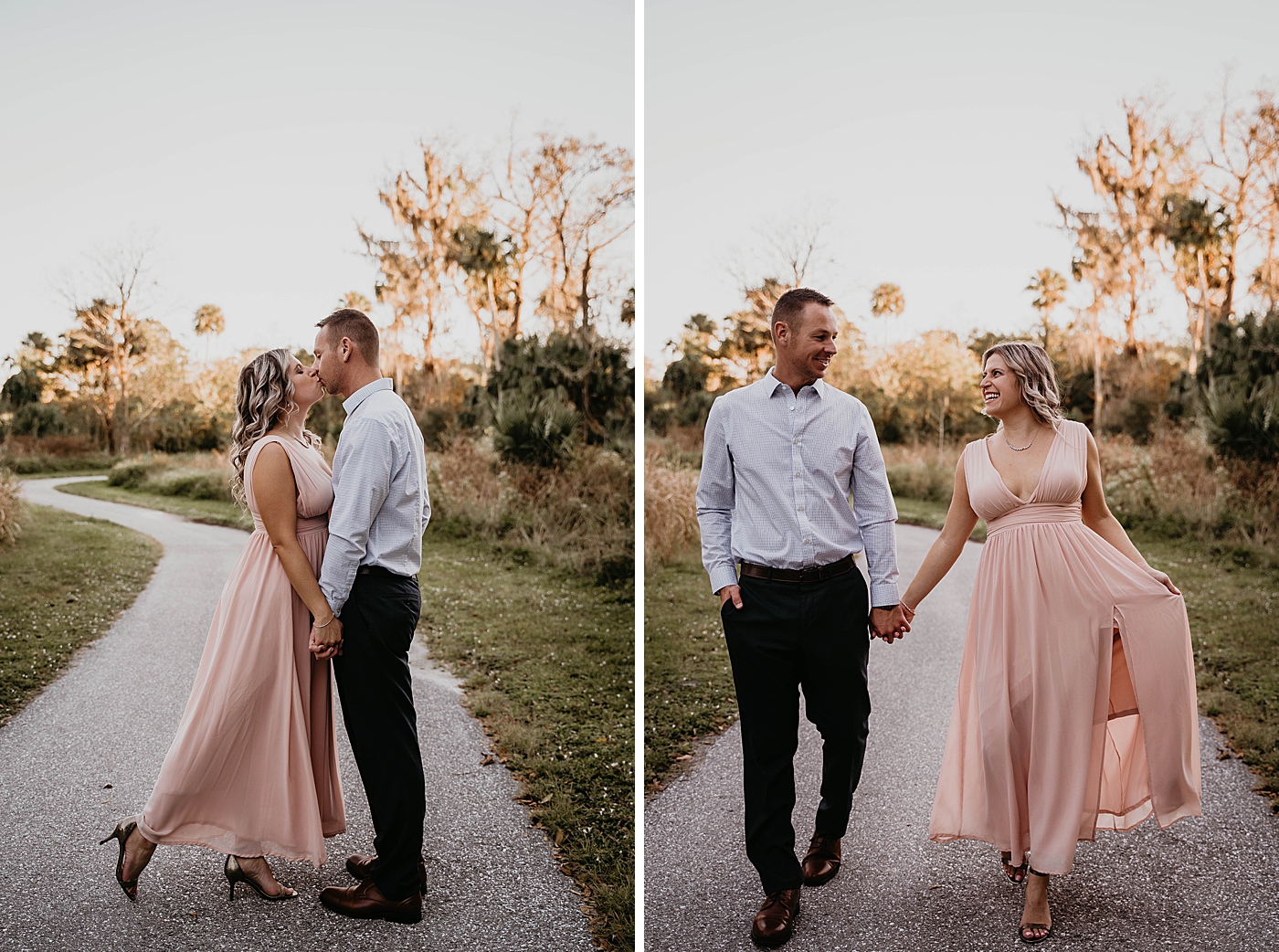 Couple kissing on path Riverbend Park Engagement Photography captured by South Florida Engagement 