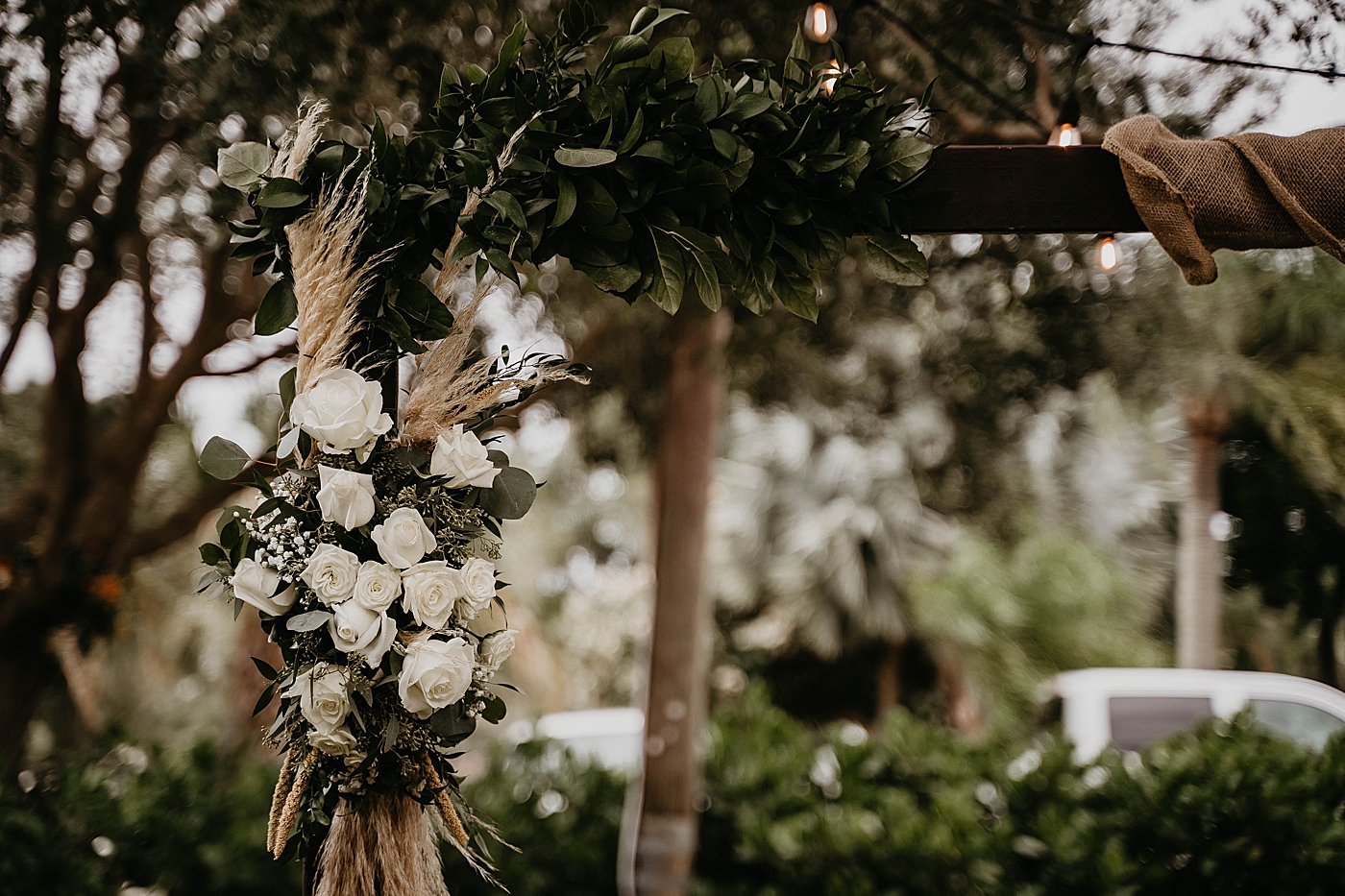 Ceremony detail shot of white floral design Intimate South Florida Wedding Photography captured by Wedding Photographer Krystal Capone Photography