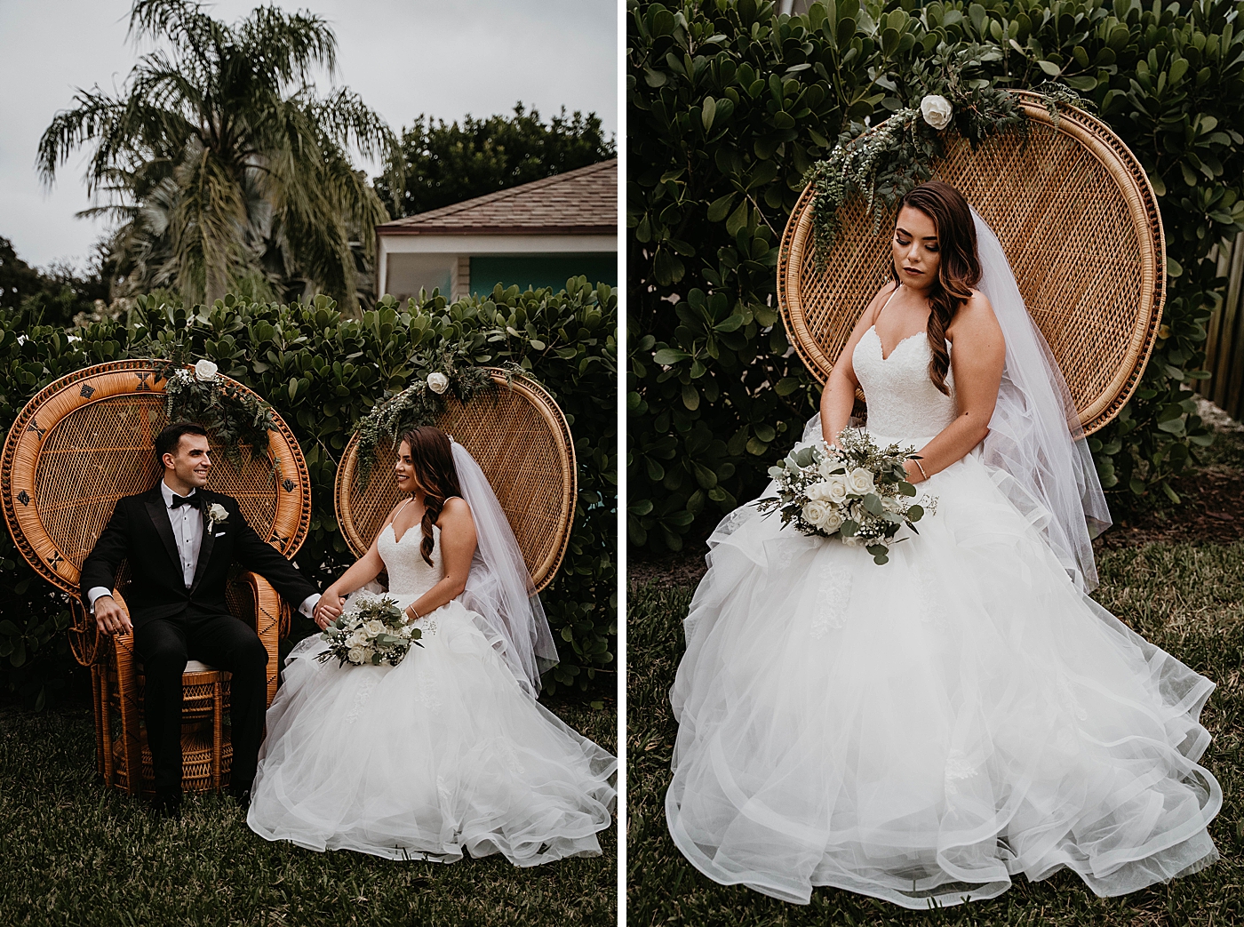 Bride and Groom sitting in magnificent chairs Intimate South Florida Wedding Photography captured by Wedding Photographer Krystal Capone Photography 