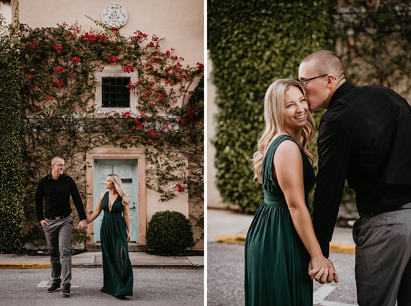 Couple walking and holding hands Worth Ave Engagement Photography captured by Engagement Photographer Krystal Capone Photography