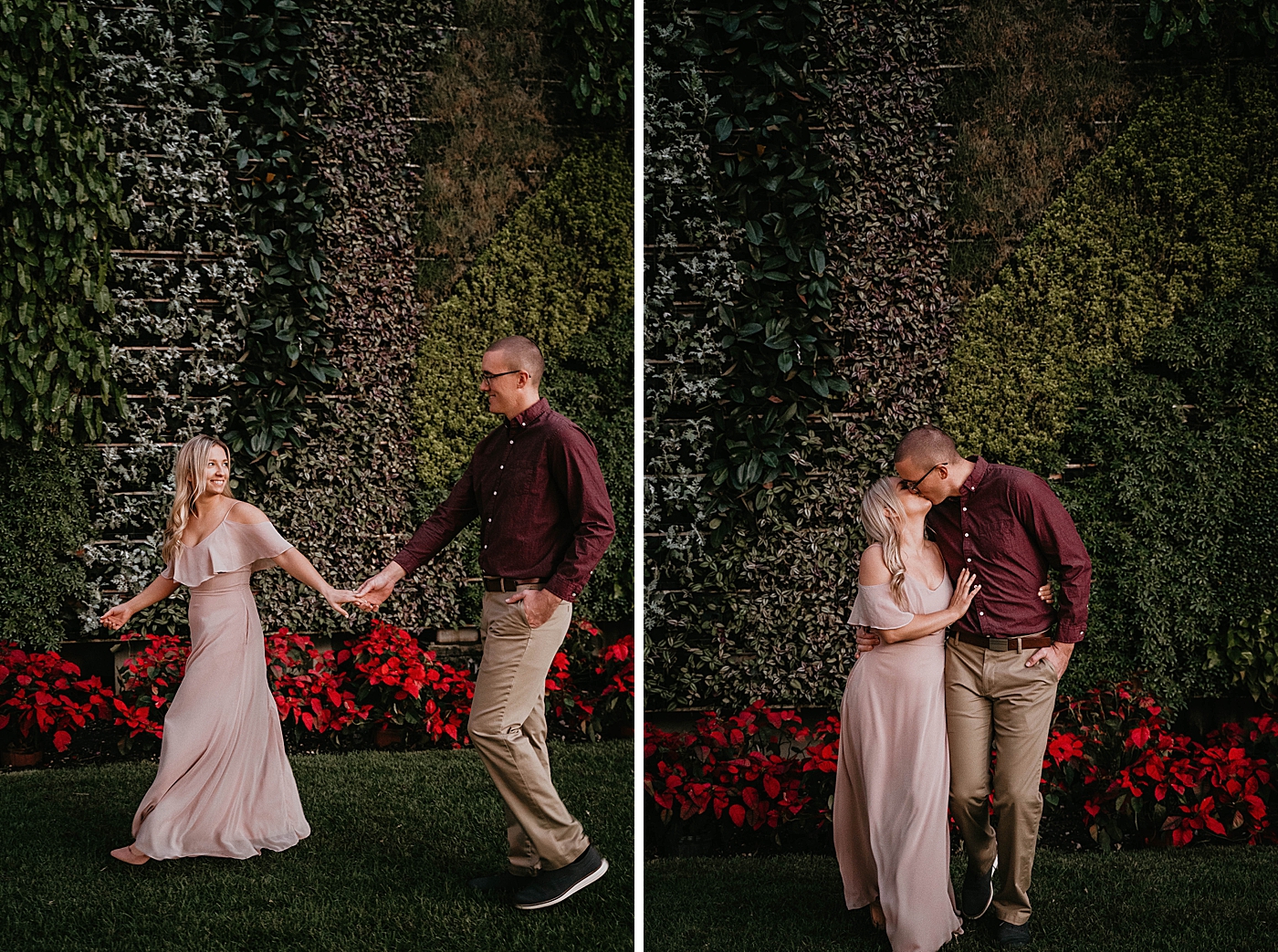 Couple walking in very green area Worth Ave Engagement Photography captured by Engagement Photographer Krystal Capone Photography