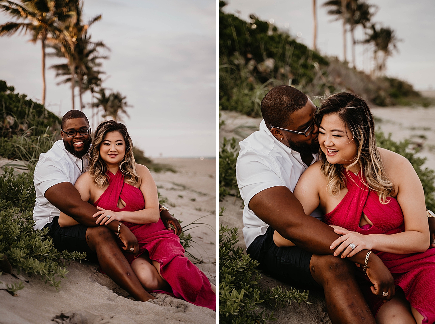 Happy Couple sitting together on the beach Palm Beach Anniversary Photography captured by South Florida Family Photographer Krystal Capone Photography