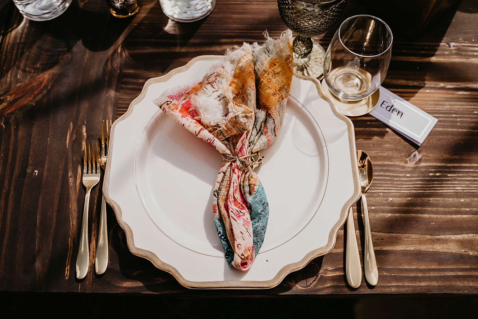 Reception detail shot of set reception table with colorful napkin Intimate Intimate South Florida Wedding Photography captured by South Florida Wedding Photographer Krystal Capone Photography 