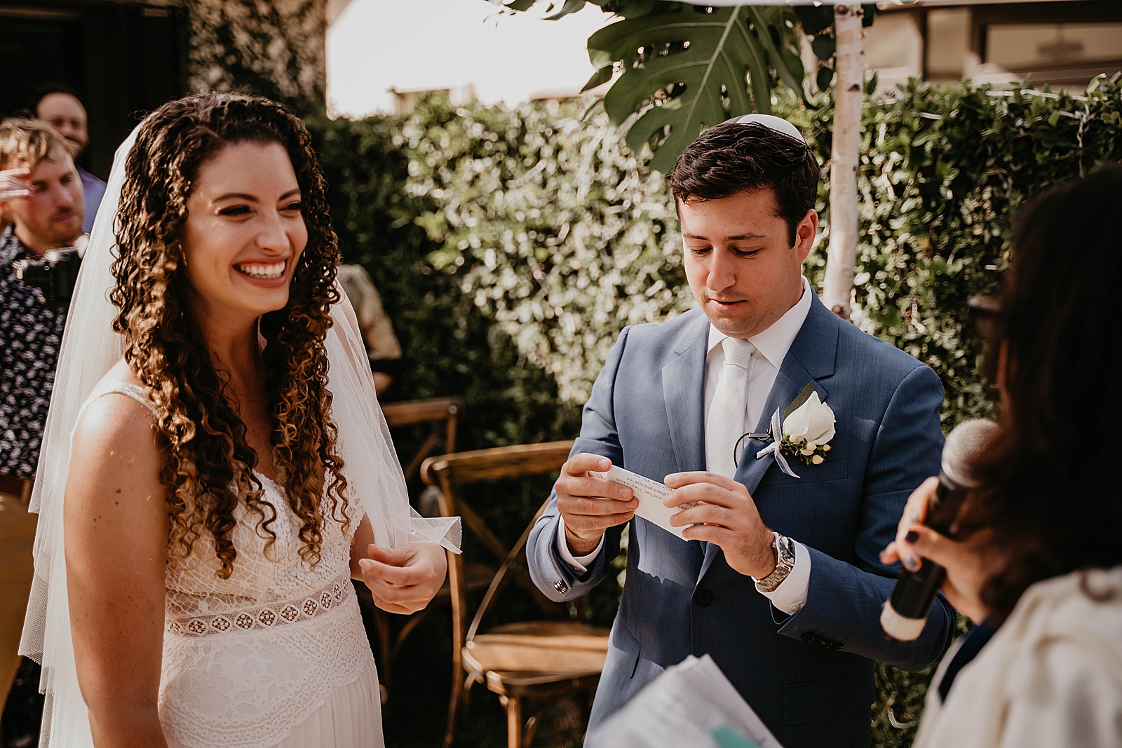 Bride and Groom smiling during ceremony Intimate South Florida Wedding Photography captured by South Florida Wedding Photographer Krystal Capone Photography 