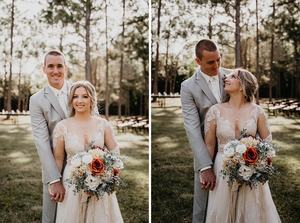 Groom behind Bride holding her hnd while she holds bouquet Intimate South Florida Wedding Photography captured by South Florida Wedding Photographer Krystal Capone Photography
