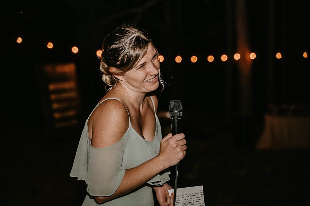 Maid of honor speech at night Reception Intimate South Florida Wedding Photography captured by South Florida Wedding Photographer Krystal Capone Photography