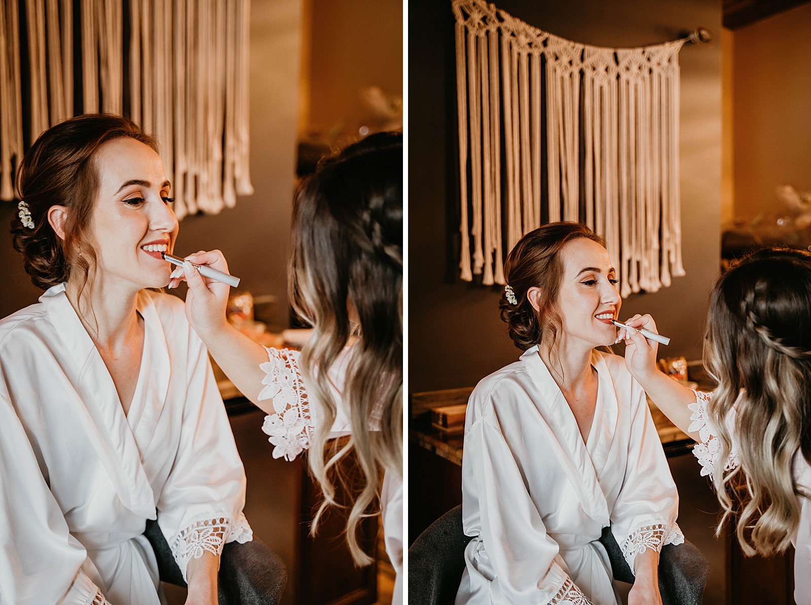 Bride getting ready with makeup artist putting lipstick on her Living Sculptures Sanctuary Wedding Photography captured by South Florida Wedding Photographer Krystal Capone Photography