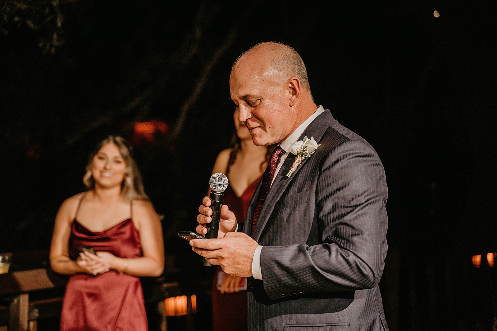 Man delivering toast during Reception Living Sculptures Sanctuary Wedding Photography captured by South Florida Wedding Photographer Krystal Capone Photography