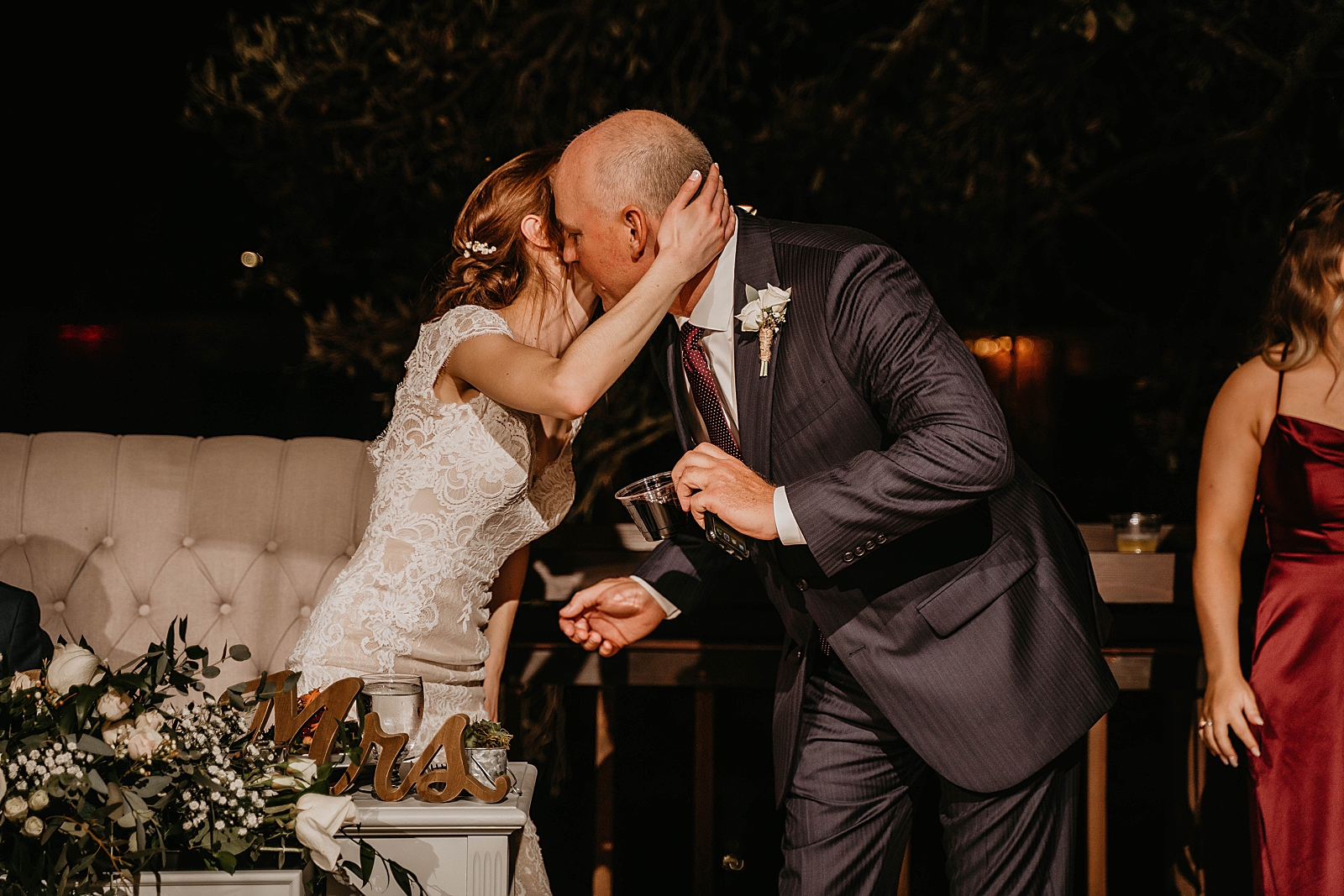 Bride hugging father at Reception Living Sculptures Sanctuary Wedding Photography captured by South Florida Wedding Photographer Krystal Capone Photography