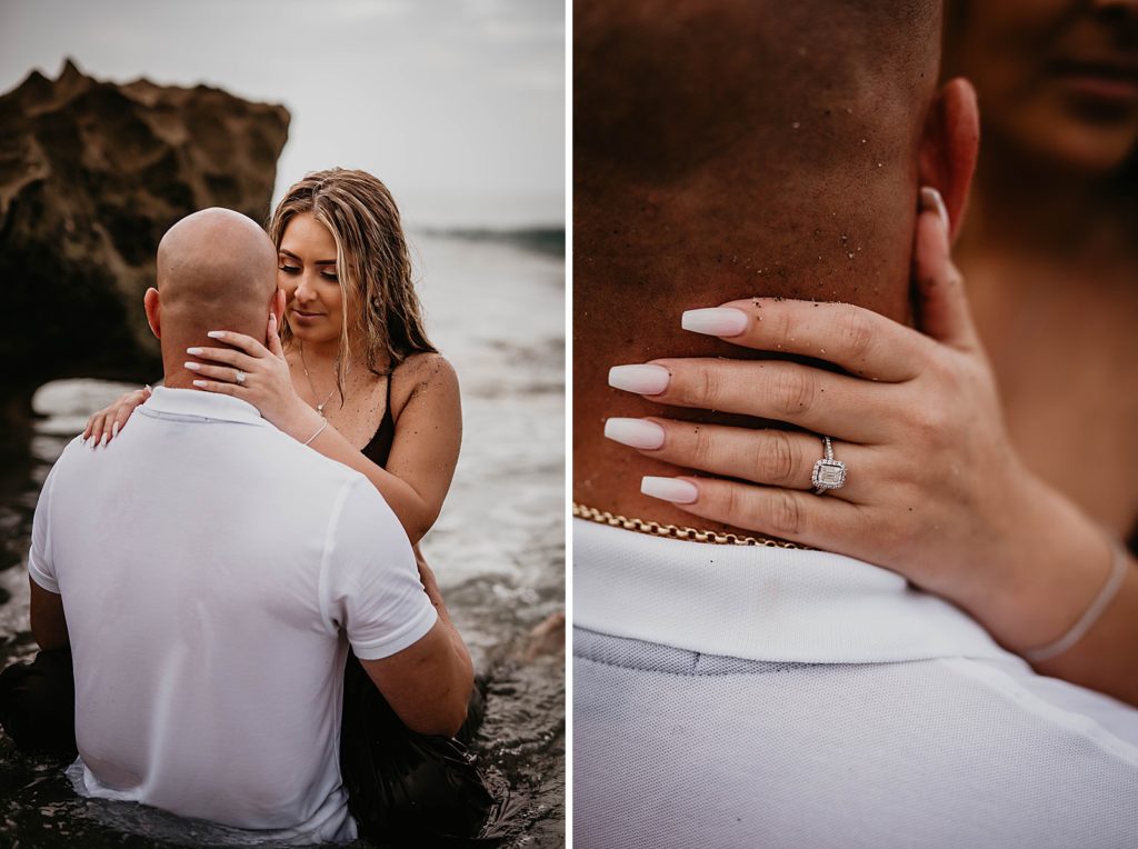 Closeup of vintage style engagement ring 