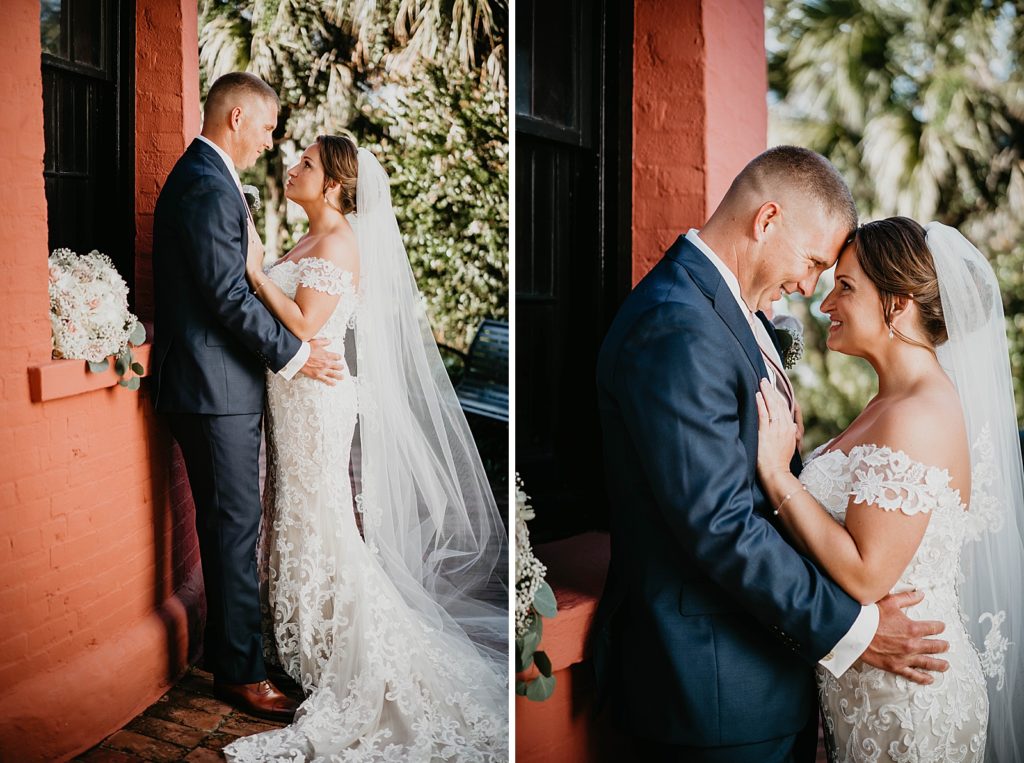 Bride and Groom resting their heads against each other
