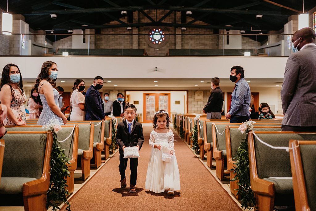 Flower Girl and Ring Bearer Coming down the aisle for the Ceremony