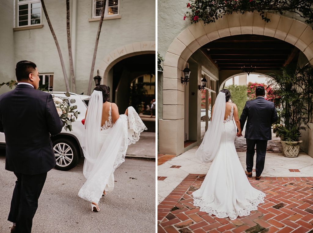 Bride and Groom going through breezeway