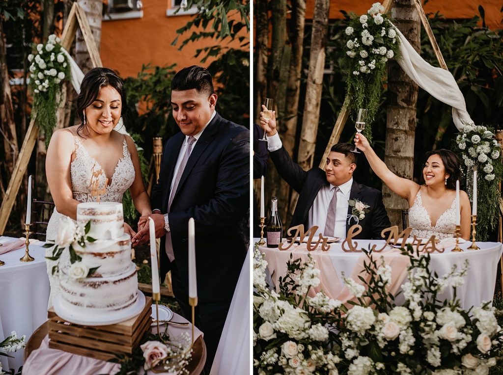Bride and Groom cutting the cake together
