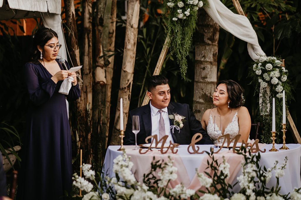 Maid of Honor toast by sweetheart table
