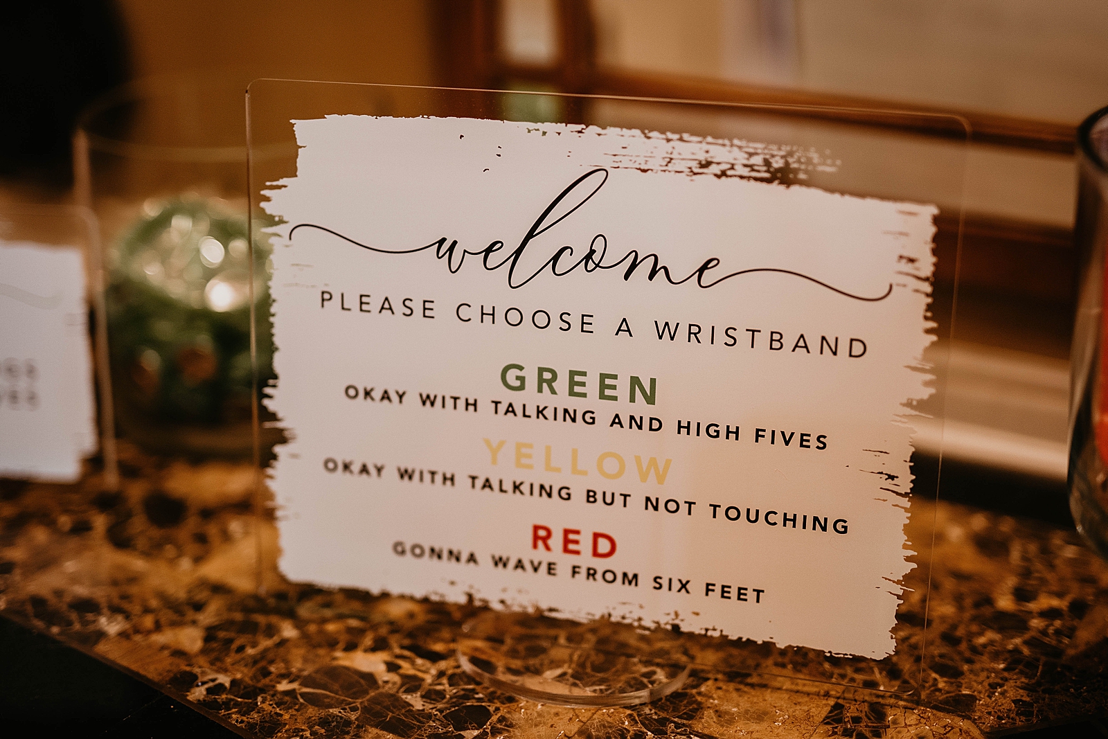 Detail shot of Wedding etiquette for COVID-19 