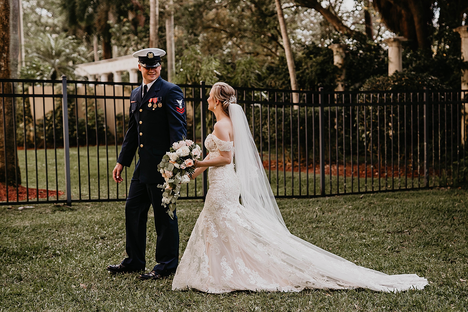 Bride and Groom holding hands and walking together