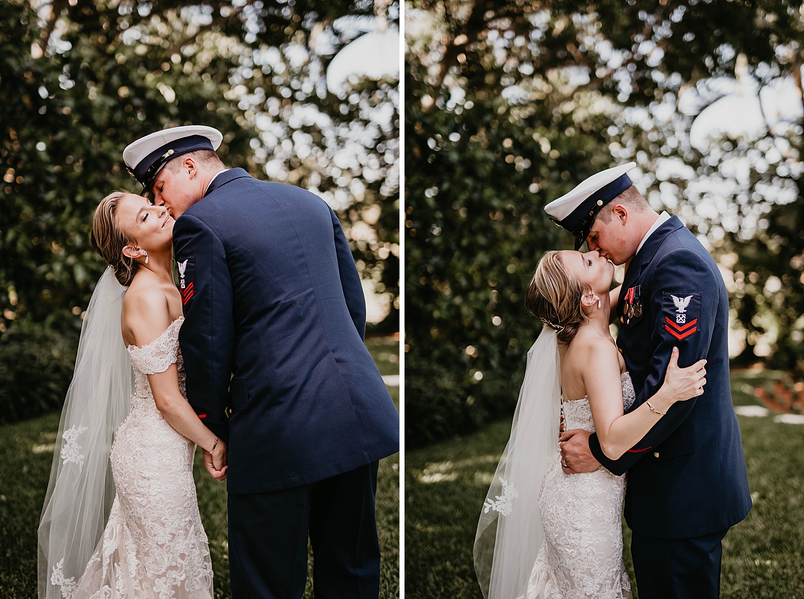 Groom kissing Bride and Bride and Groom kissing each other