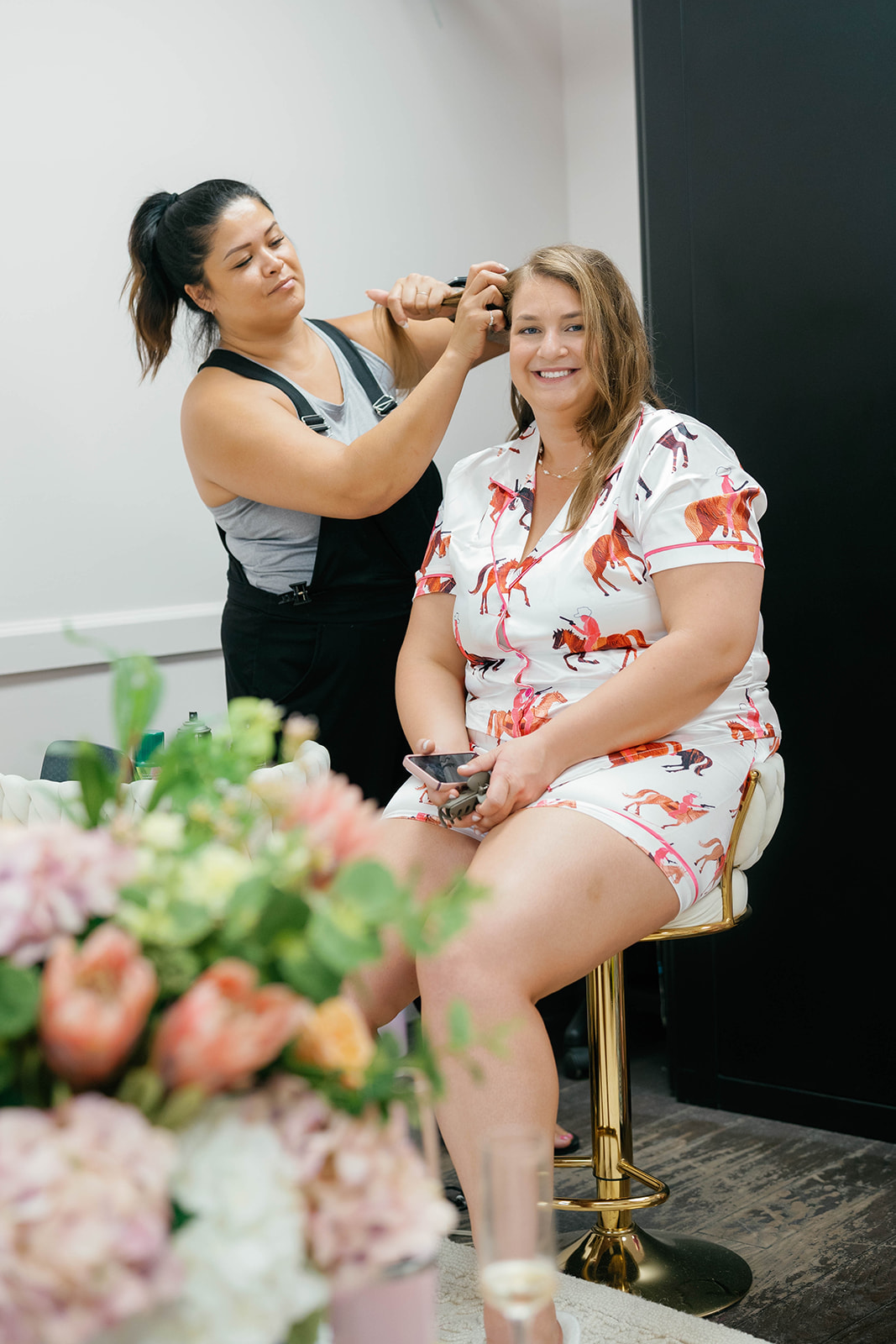 Shannon getting ready for her National Polo Center wedding