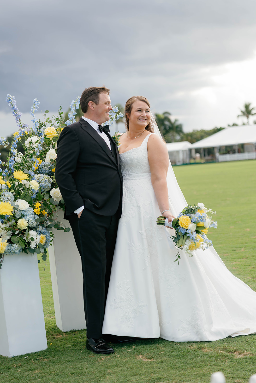 Couple portrait with bouquet