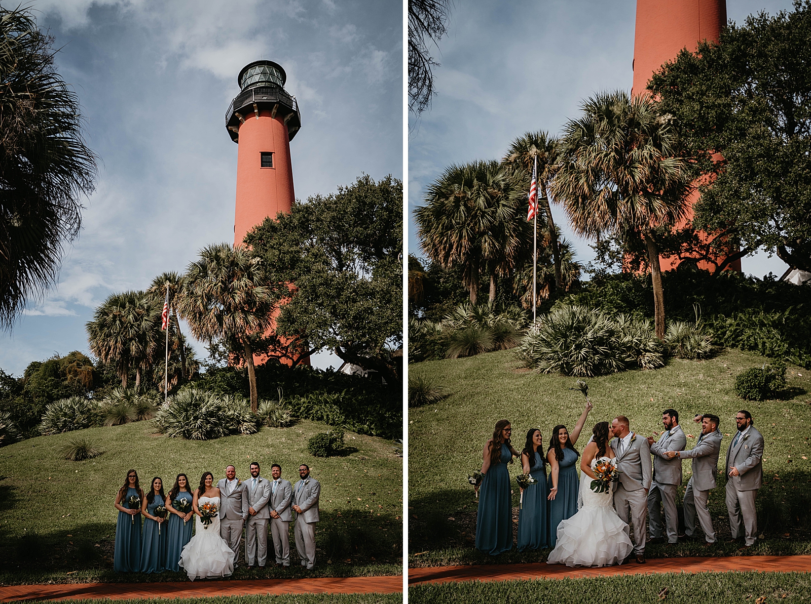 Bridal Party portrait in front of the lighthouse Jupiter Lighthouse Wedding Photography captured by South Florida Wedding Photographer Krystal Capone Photography