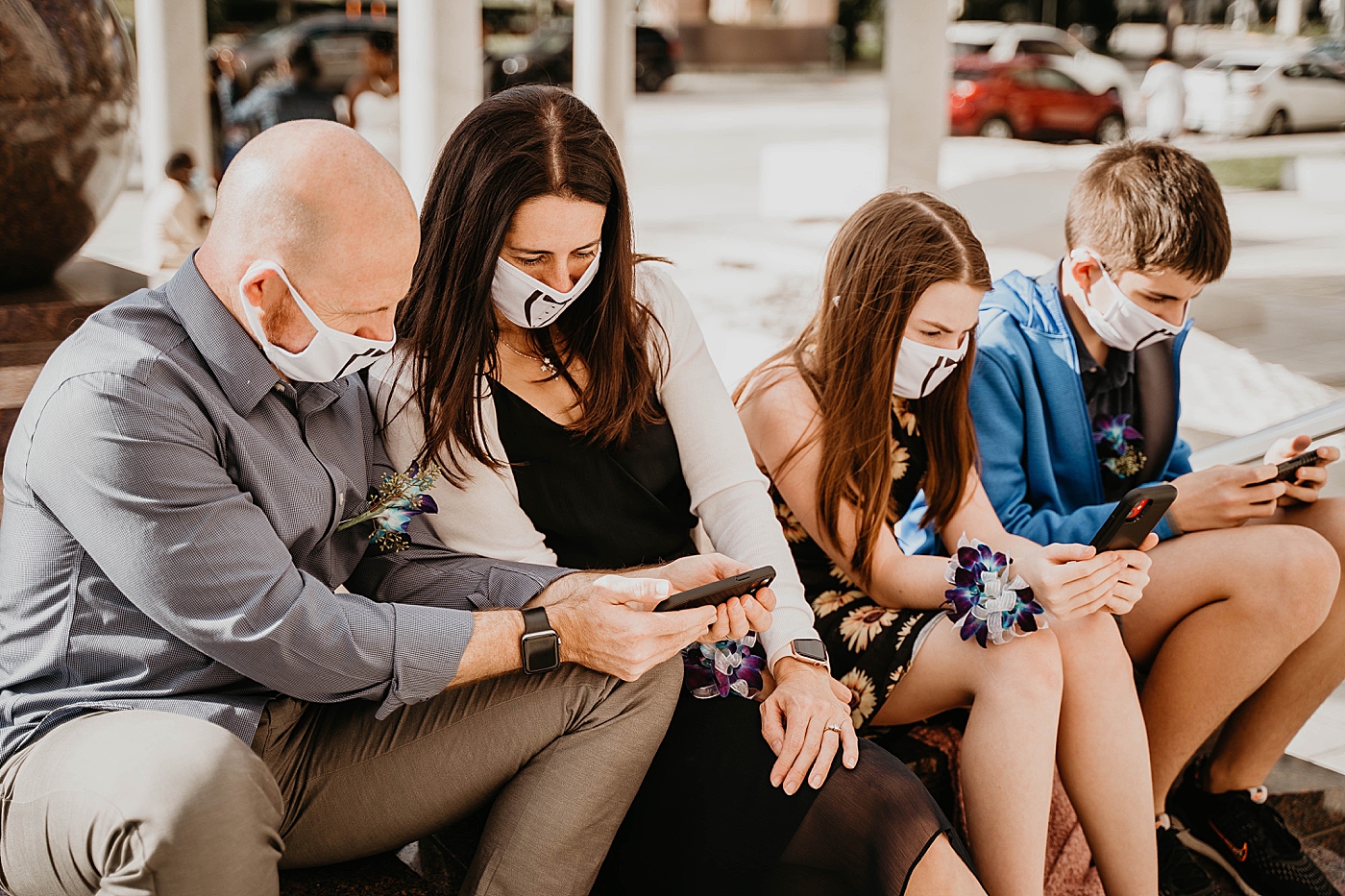 Mask on family with Groom mask on Palm Beach Elopement Photography captured by South Florida Photographer Krystal Capone Photography 