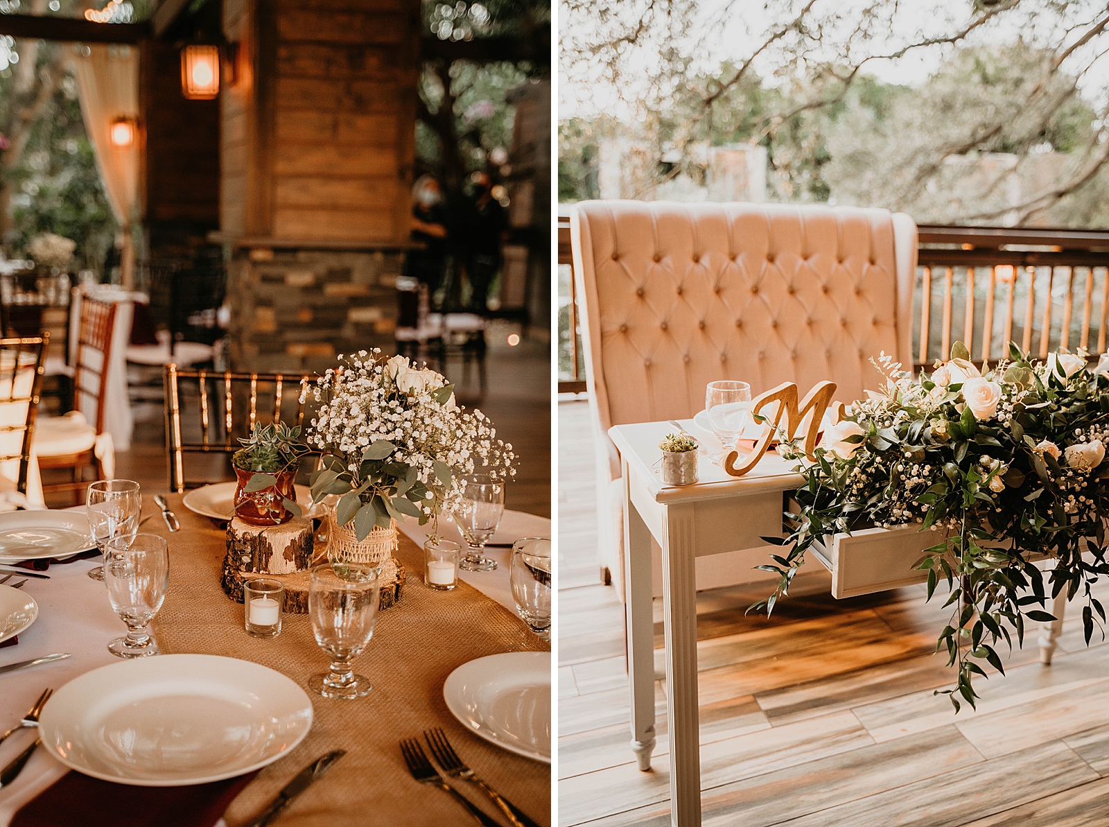 Reception detail shots of set table and sweetheart table with flowers and greenery Living Sculptures Sanctuary Wedding Photography captured by South Florida Wedding Photographer Krystal Capone Photography 
