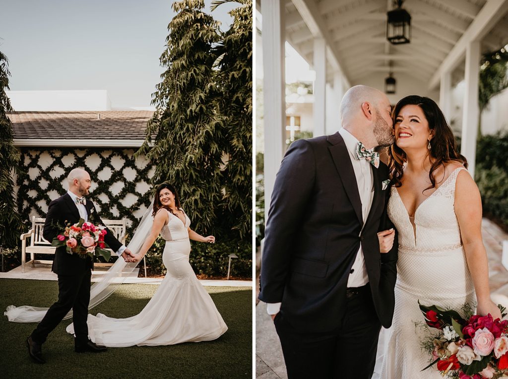 Groom holding Bride's hand and bouquet in other hand Pelican Club Wedding Photography captured by South Florida Wedding Photographer Krystal Capone Photography 