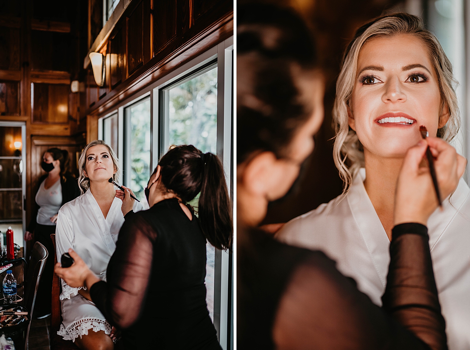Makeup artist doing Bride's makeup getting ready