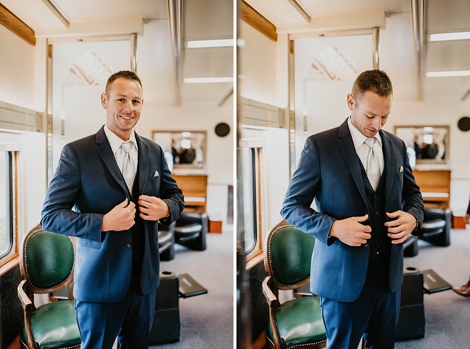 Groom ready adjusting his jacket